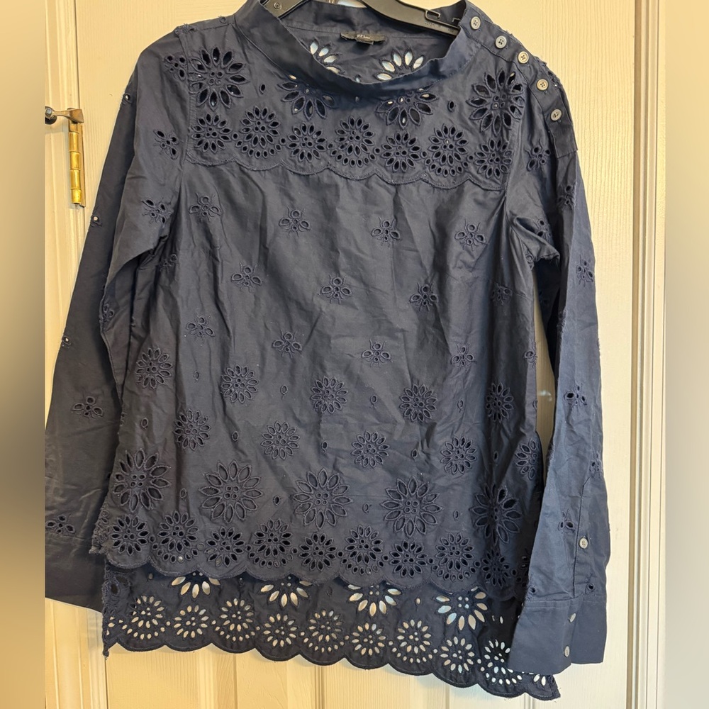 Jcrew Navy Blue Eyelet Lace Women's Top